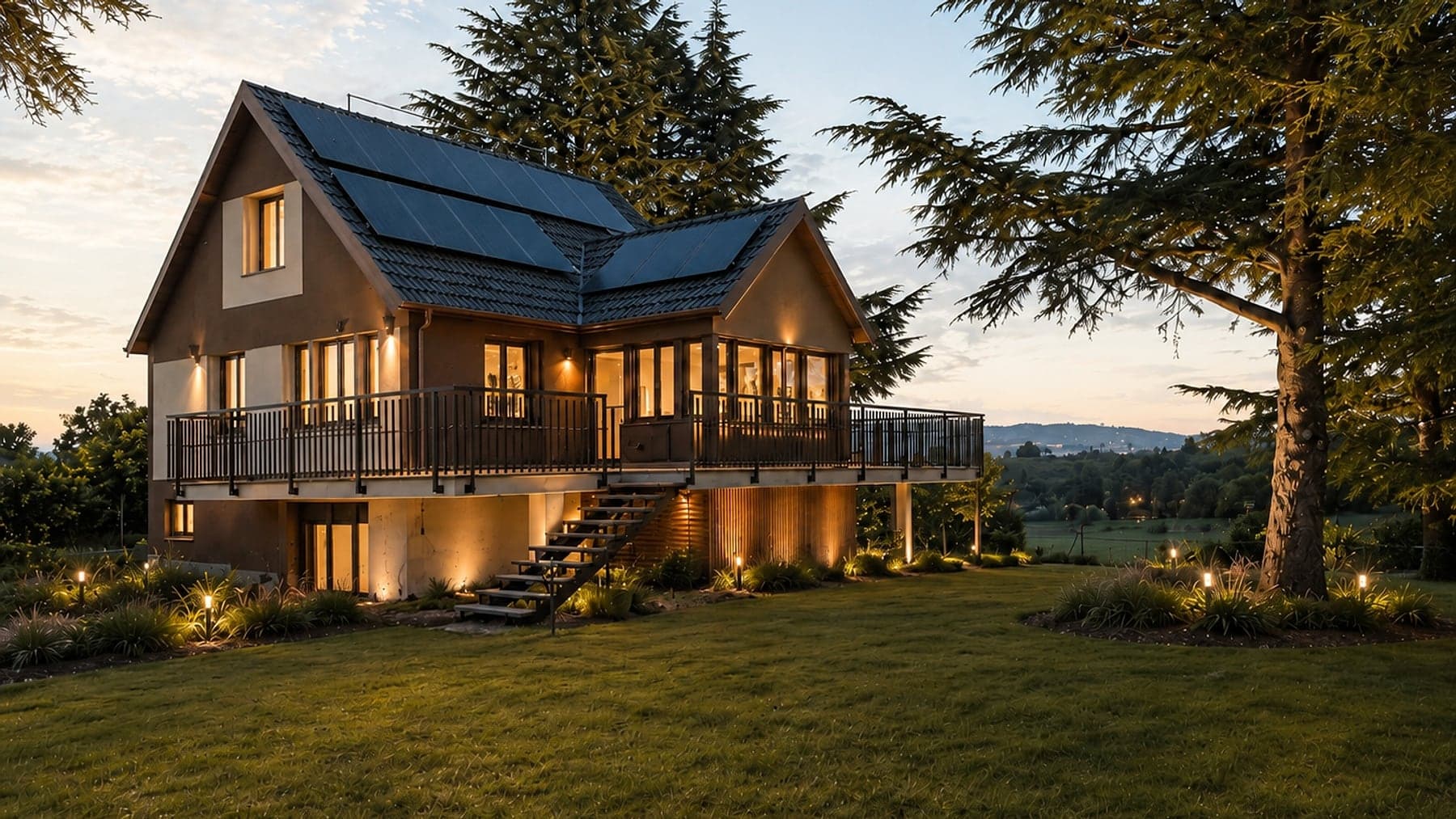 Rendering della villa nel Monferrato nello stato attuale, con il terrazzo aperto